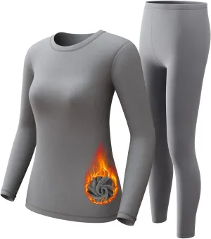 CL convallaira Women Thermal Underwear Base Layer Long Johns with Fleece Lined Set Winter Warm Top Bottom, Heavyweight, Medium, Gray