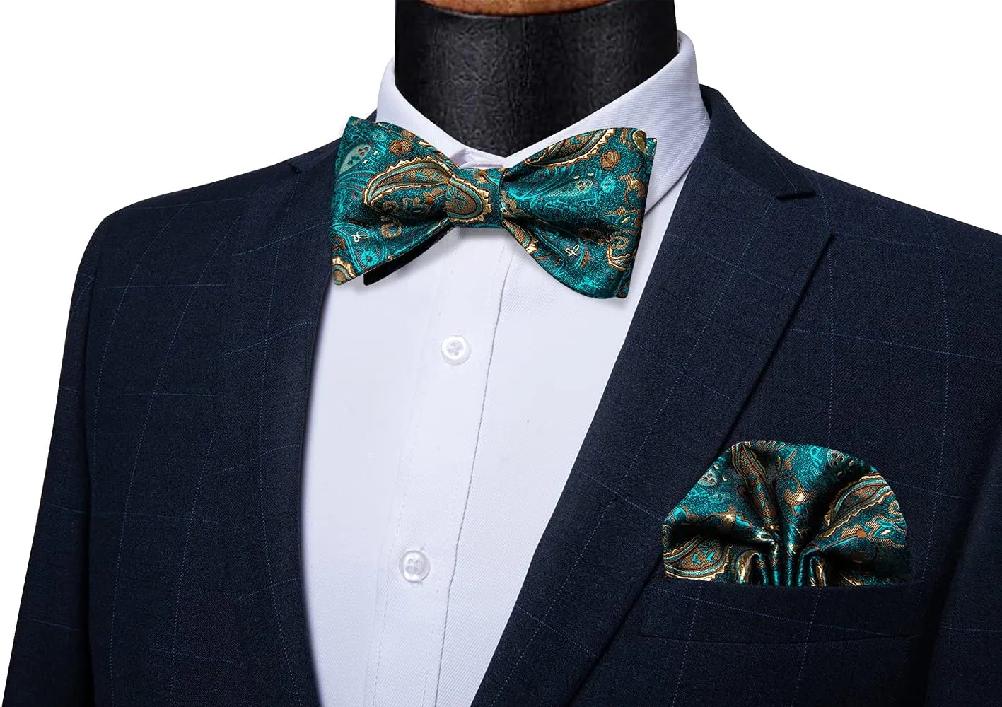 DiBanGu Silk Bow Ties for Men Striped Solid Paisley Self Bowtie and Pocket Square Cufflinks Formal Tuxedo Bowtie Set Wedding