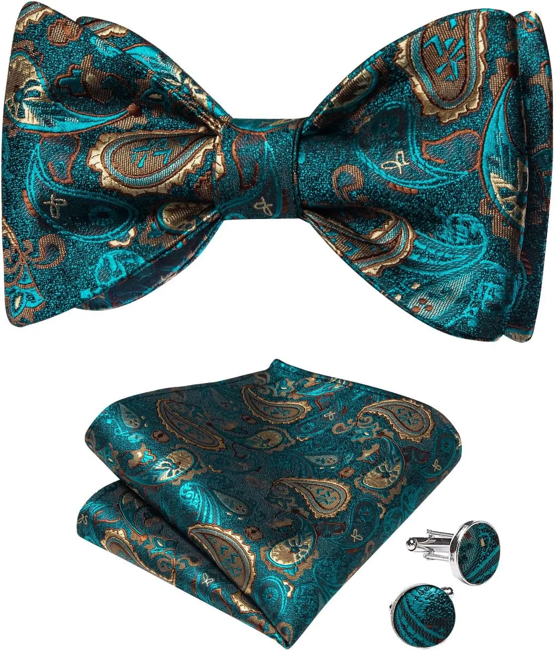DiBanGu Silk Bow Ties for Men Striped Solid Paisley Self Bowtie and Pocket Square Cufflinks Formal Tuxedo Bowtie Set Wedding