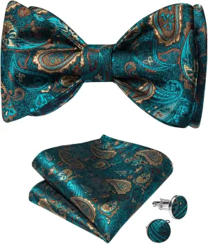 DiBanGu Silk Bow Ties for Men Striped Solid Paisley Self Bowtie and Pocket Square Cufflinks Formal Tuxedo Bowtie Set Wedding