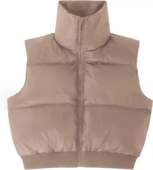 ELFJOY Cropped Puffer Vest for Women Down Crop Puffer Jacket Stand Collar Lightweight Winter Warm Puffy Vests Padded Gilet