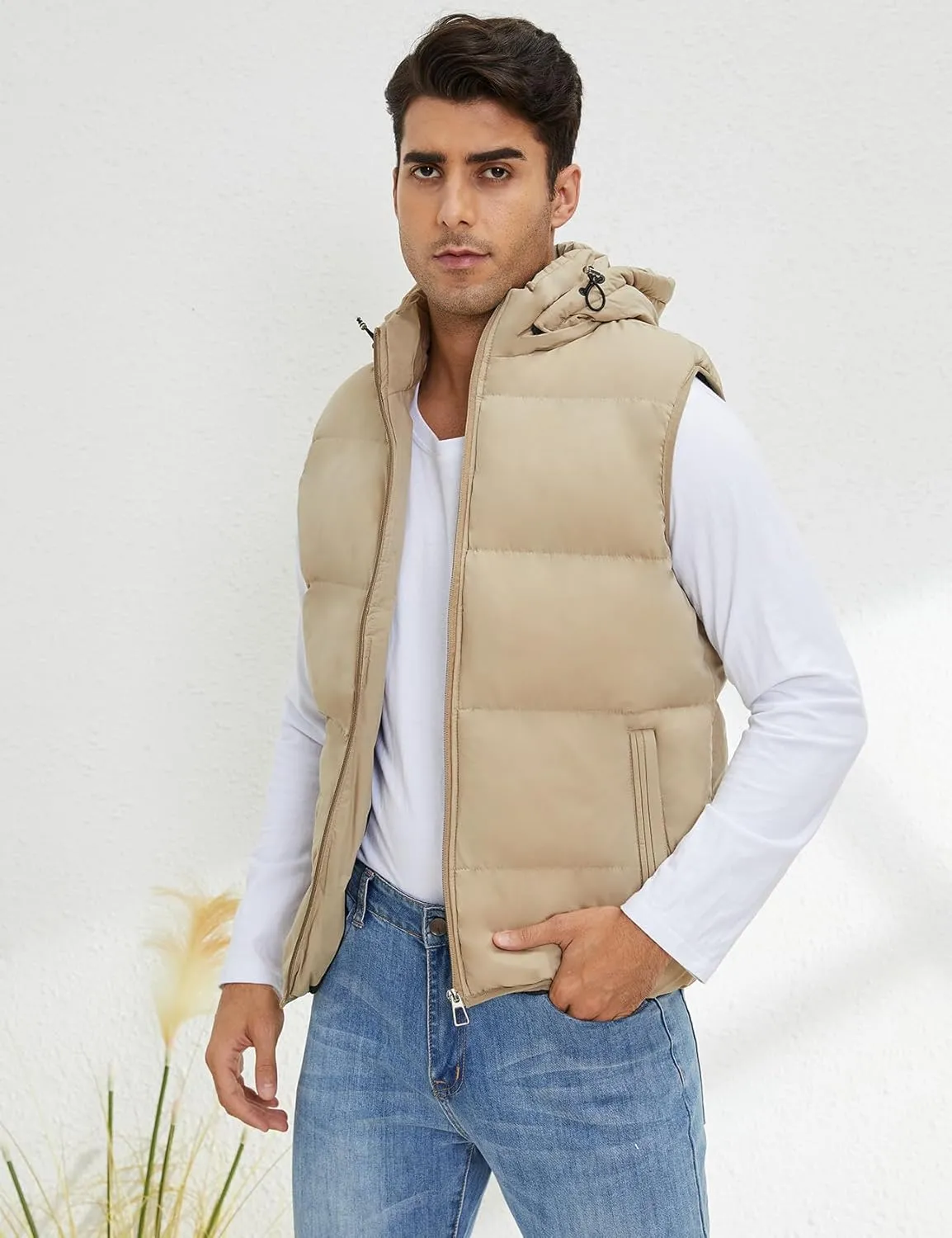 Gihuo Men's Hooded Puffer Vest Sleeveless Zip Up Padded Jackets Coat Lightweight Quilted Gilet with Pockets