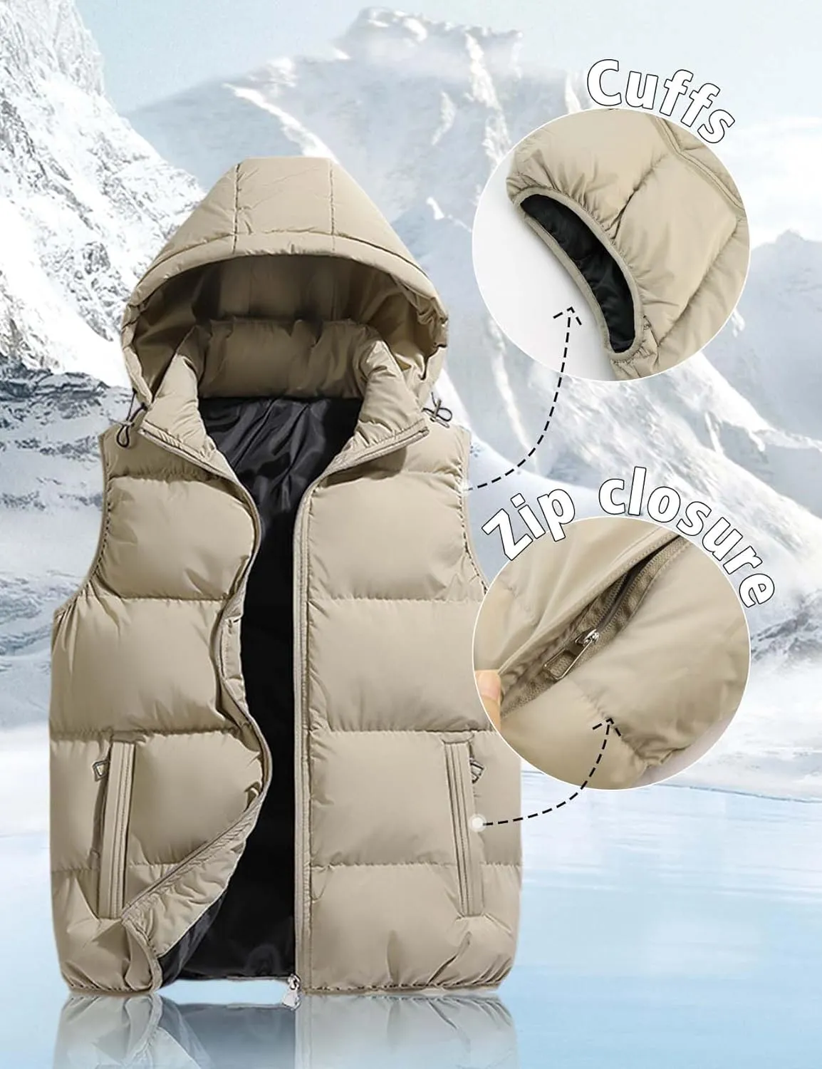 Gihuo Men's Hooded Puffer Vest Sleeveless Zip Up Padded Jackets Coat Lightweight Quilted Gilet with Pockets