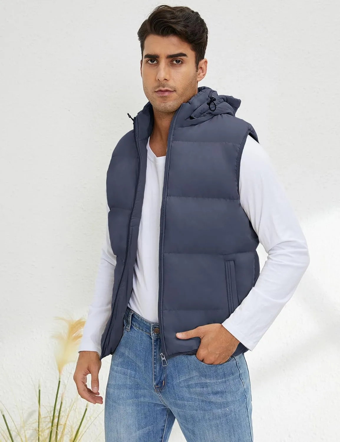 Gihuo Men's Hooded Puffer Vest Sleeveless Zip Up Padded Jackets Coat Lightweight Quilted Gilet with Pockets