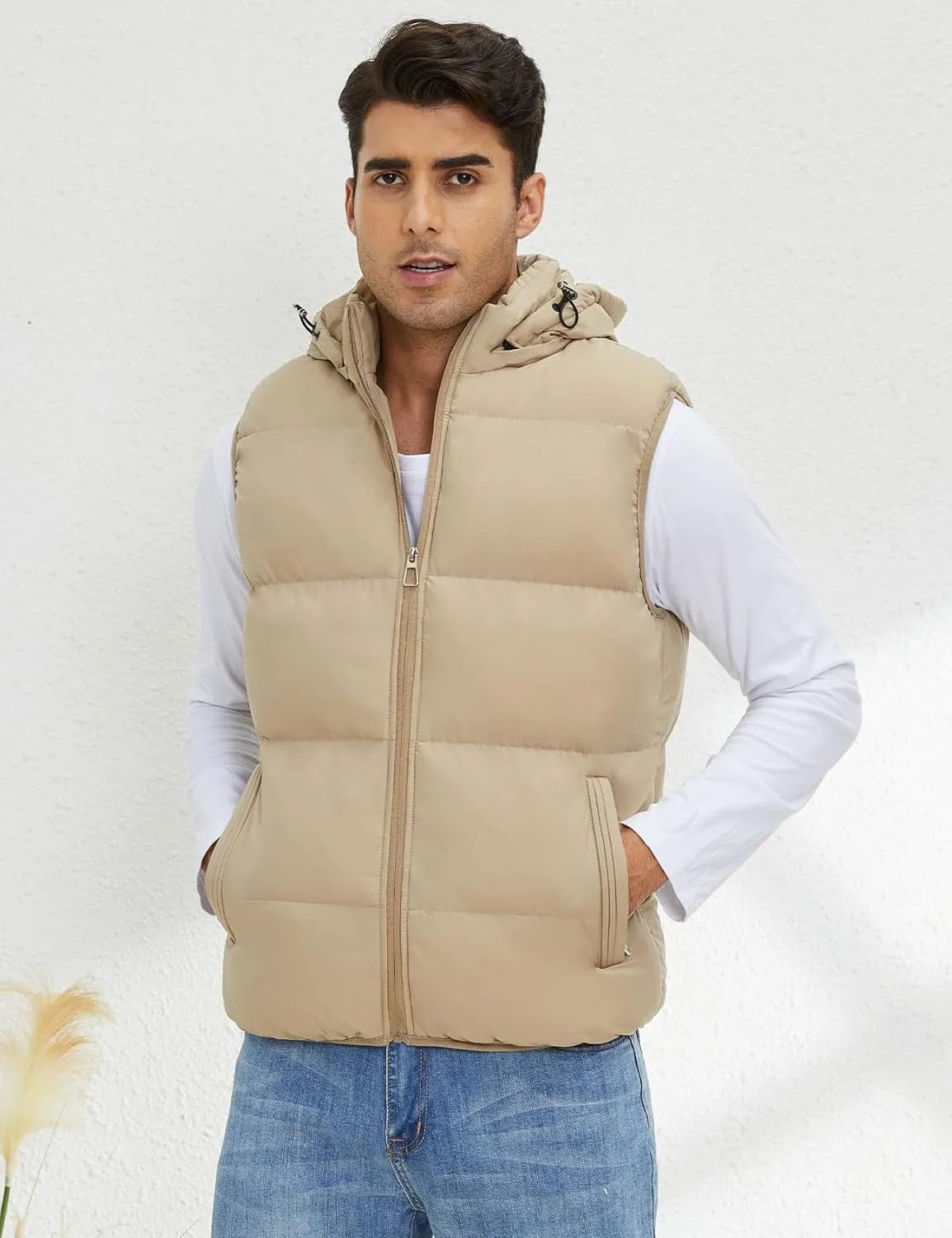 Gihuo Men's Hooded Puffer Vest Sleeveless Zip Up Padded Jackets Coat Lightweight Quilted Gilet with Pockets