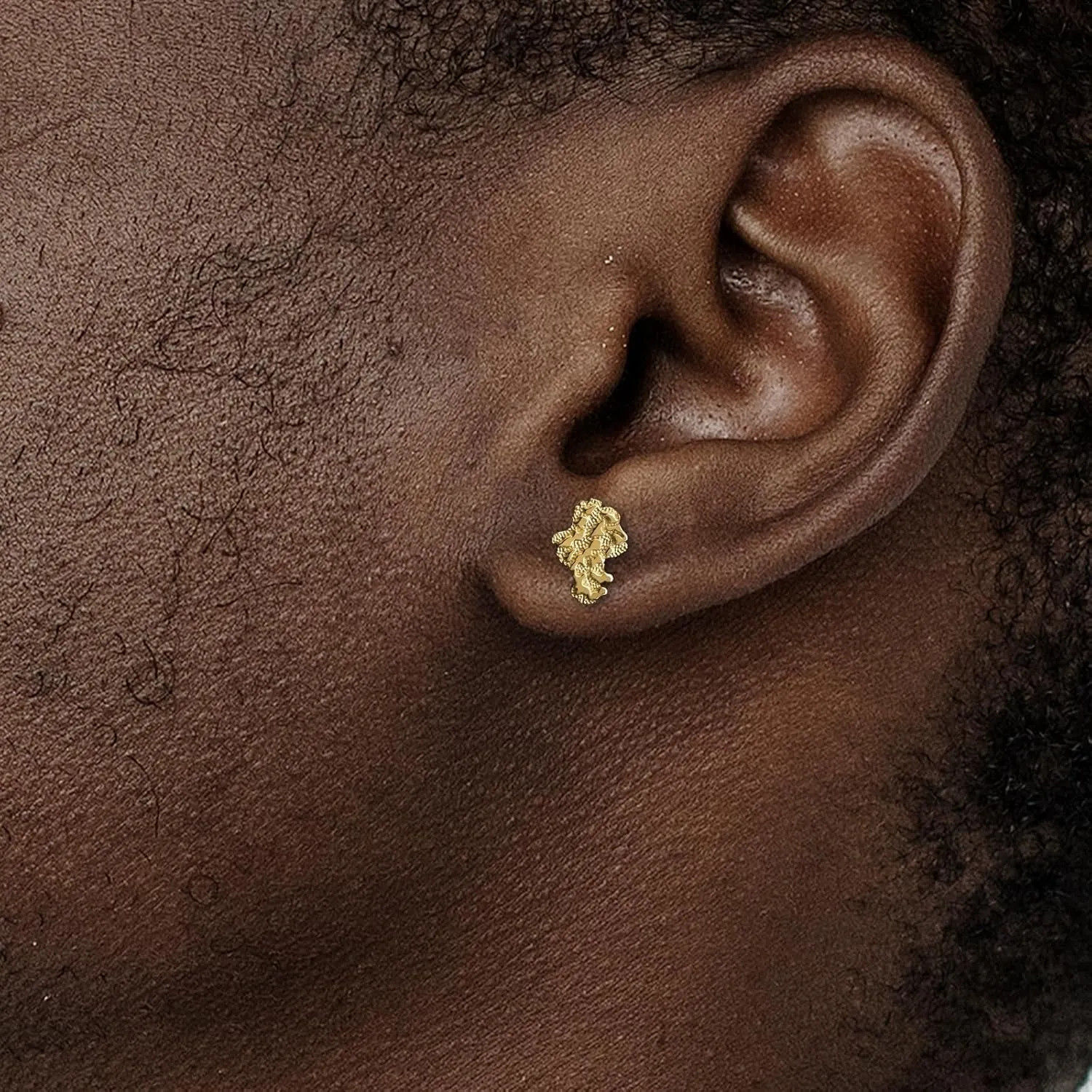 Gold Nugget Earrings for Men African Earrings for Black Women Small Rough Textured Cookie Stud Earrings Unisex Gold Jewelry Gift