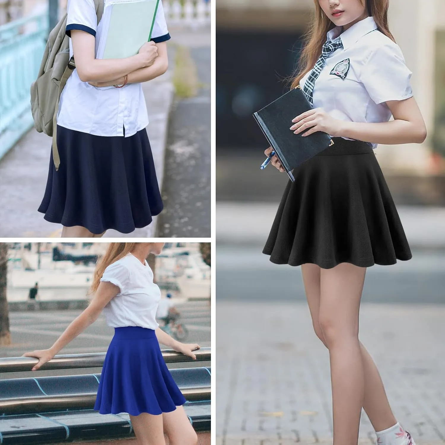 KEREDA Girls Casual Mini High Waist Stretchy Flared Pleated Skater Skirts 5-13 Years