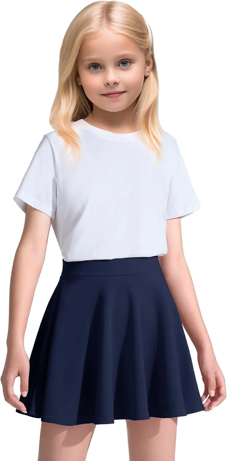 KEREDA Girls Casual Mini High Waist Stretchy Flared Pleated Skater Skirts 5-13 Years