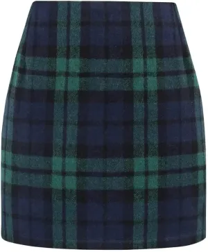 Kinghua Womens Wool Plaid Mini Skirt Fall Winter High Waisted Bodycon Pencil Skirt