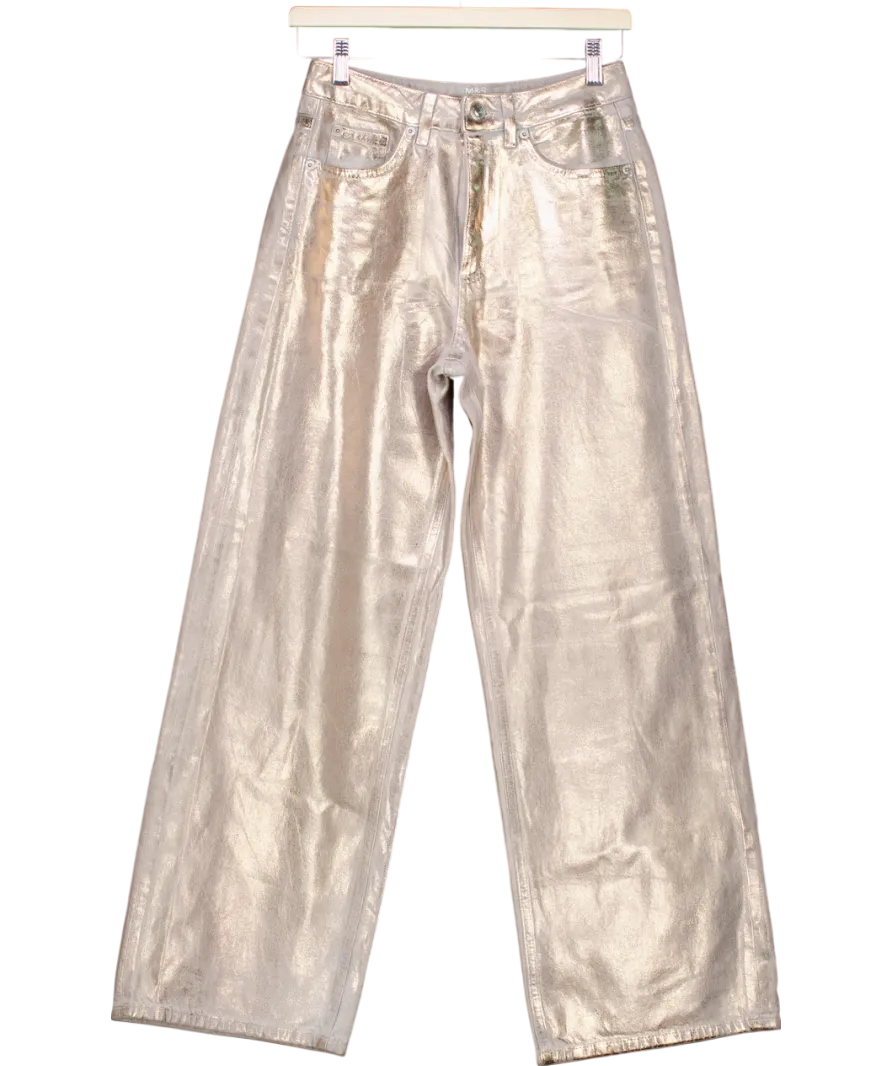 M&S Wide Leg Metallic Coated Jeans UK 8