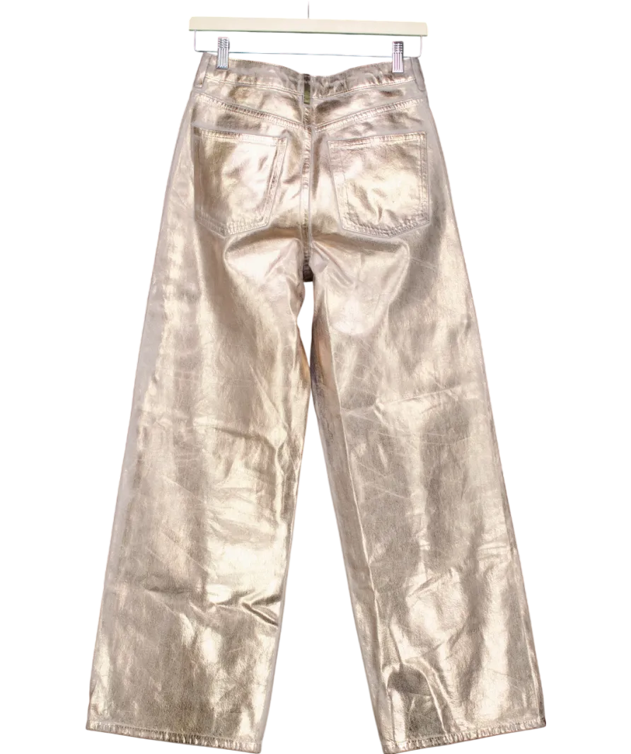 M&S Wide Leg Metallic Coated Jeans UK 8