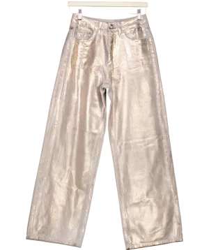 M&S Wide Leg Metallic Coated Jeans UK 8