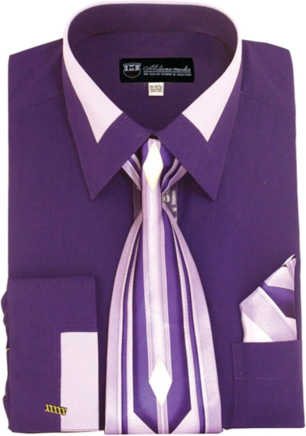 Men's Fashion Dress Shirt With Contrast Design Tie Hankie & Cuffs