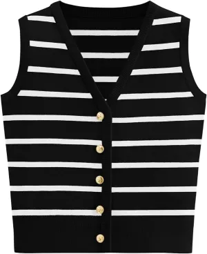 NALANISA Women's Trendy Summer Sweater Vests V Neck Sleeveless Button Up Knit Crop Tank Tops 2025 Y2k Shirts Spring Outfits