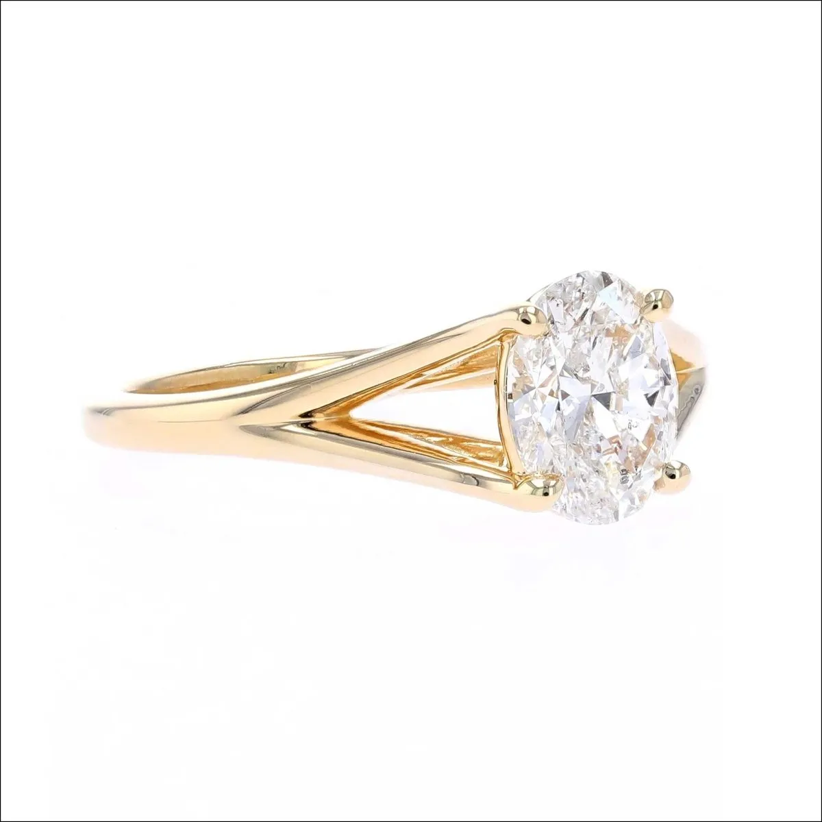 Oval Diamond Split Cathedral Engagement Ring 18KY (Consignment)