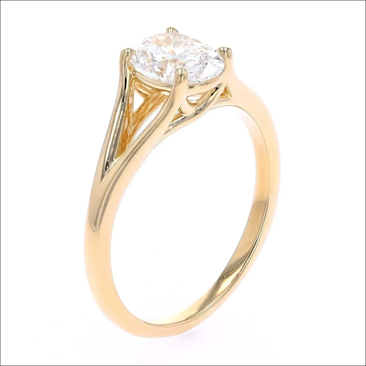 Oval Diamond Split Cathedral Engagement Ring 18KY (Consignment)