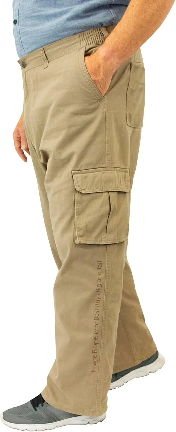 ROCXL Big & Tall Men's Cotton Cargo Pants with Expandable Waist