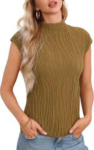 Totatuit Womens Cap Sleeve Sweater Vest 2024 Trendy Textured Clothes Short Sleeve Shirts