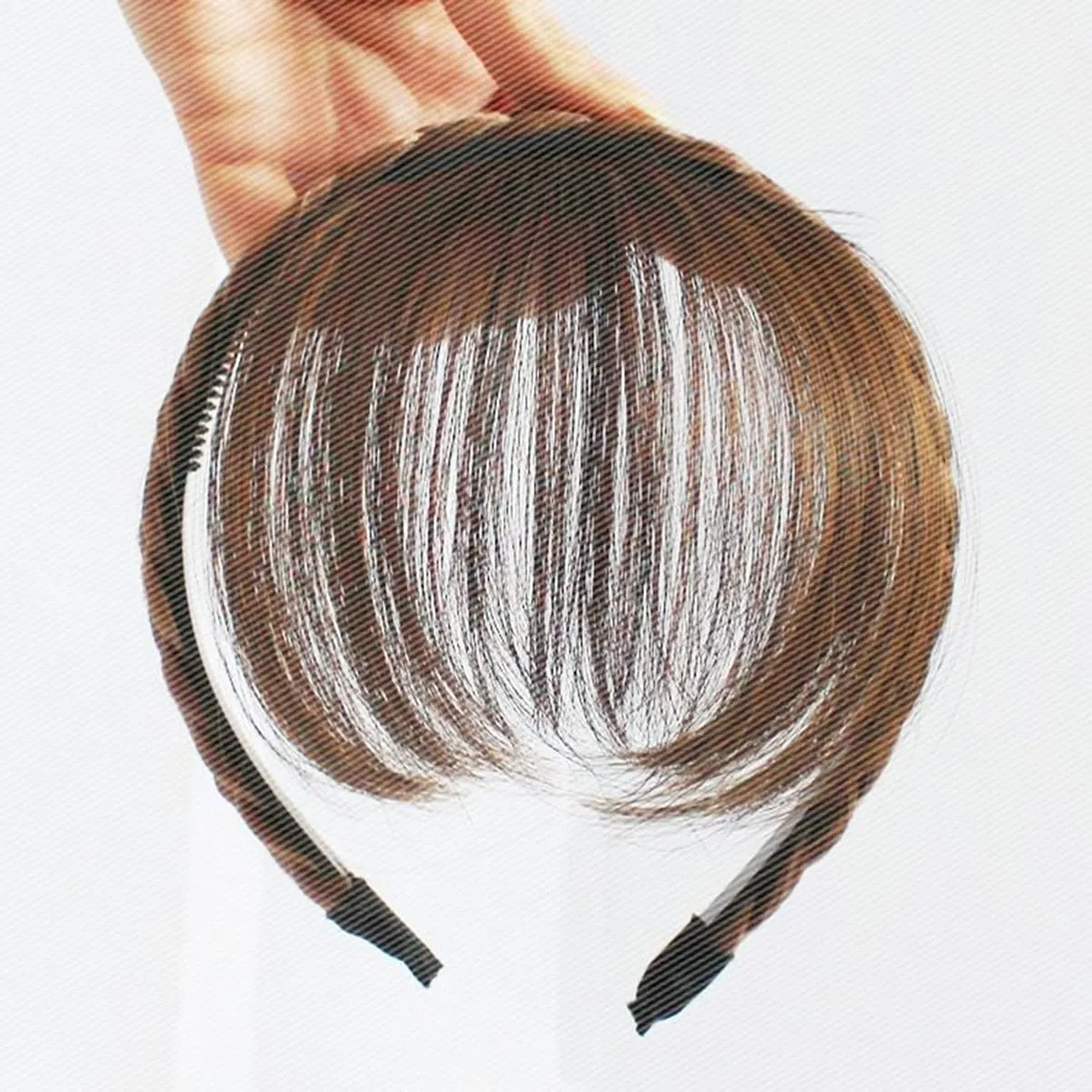 Uonlytech Hairband, Front Hair Bangs Fringe Extensions, Synthetic Wigs Headband for Women Girls, Light Brown, 1 Count