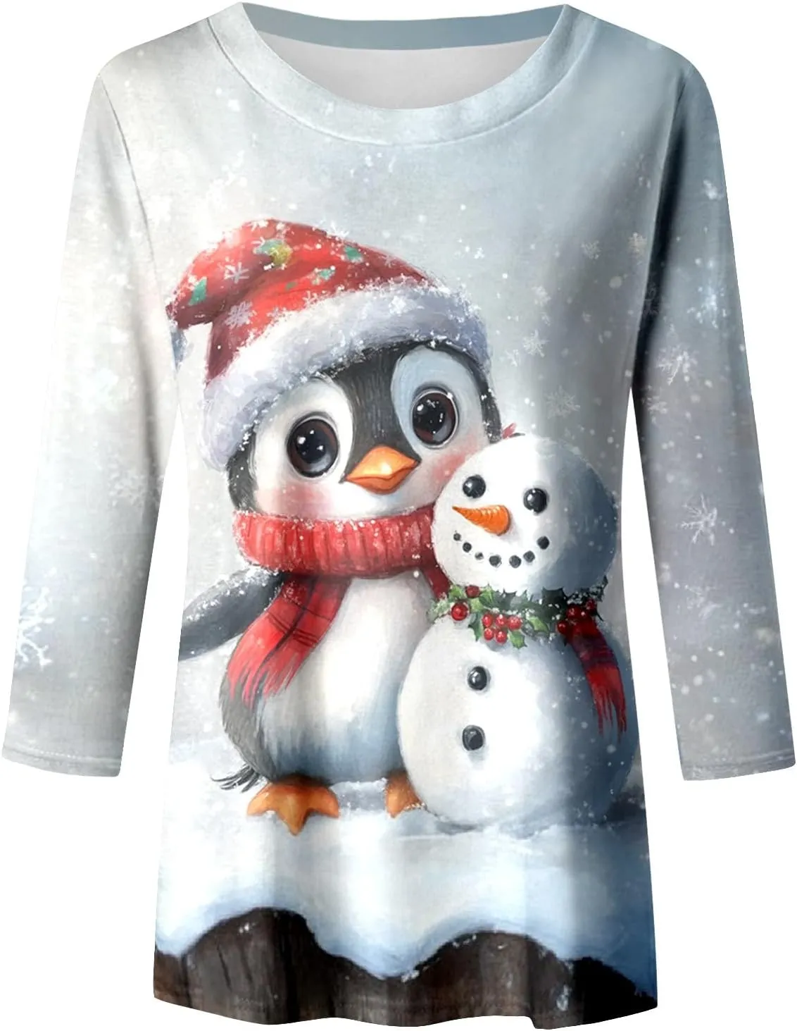 Womens Christmas Shirts Long Sleeve Funny Penguin Crewneck Sweatshirts Holiday Casual Graphic Pullover Sweaters