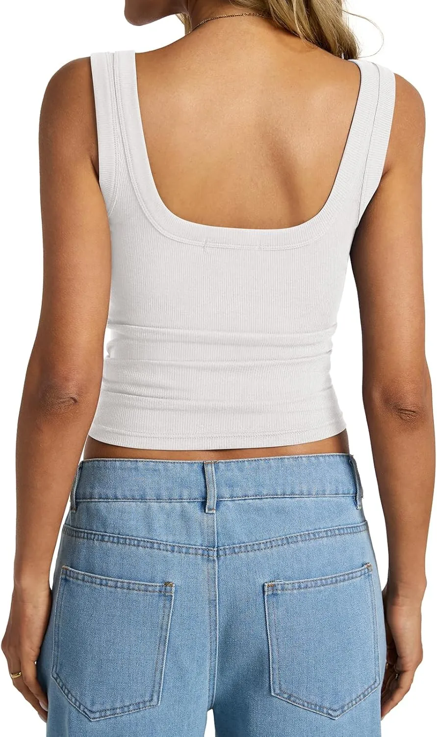 Womens Cotton Ribbed Square Neck Tank Tops Basic Backless Sleeveless Summer Cami Shirts 2025