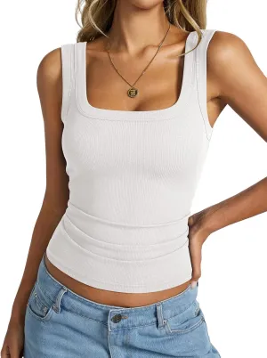 Womens Cotton Ribbed Square Neck Tank Tops Basic Backless Sleeveless Summer Cami Shirts 2025