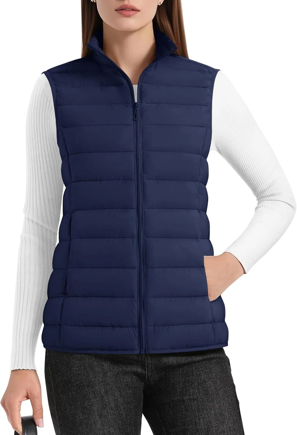 YUCOLEN Women's Puffer Vest Lightweight Stand Collar Zip Puffy Vests
