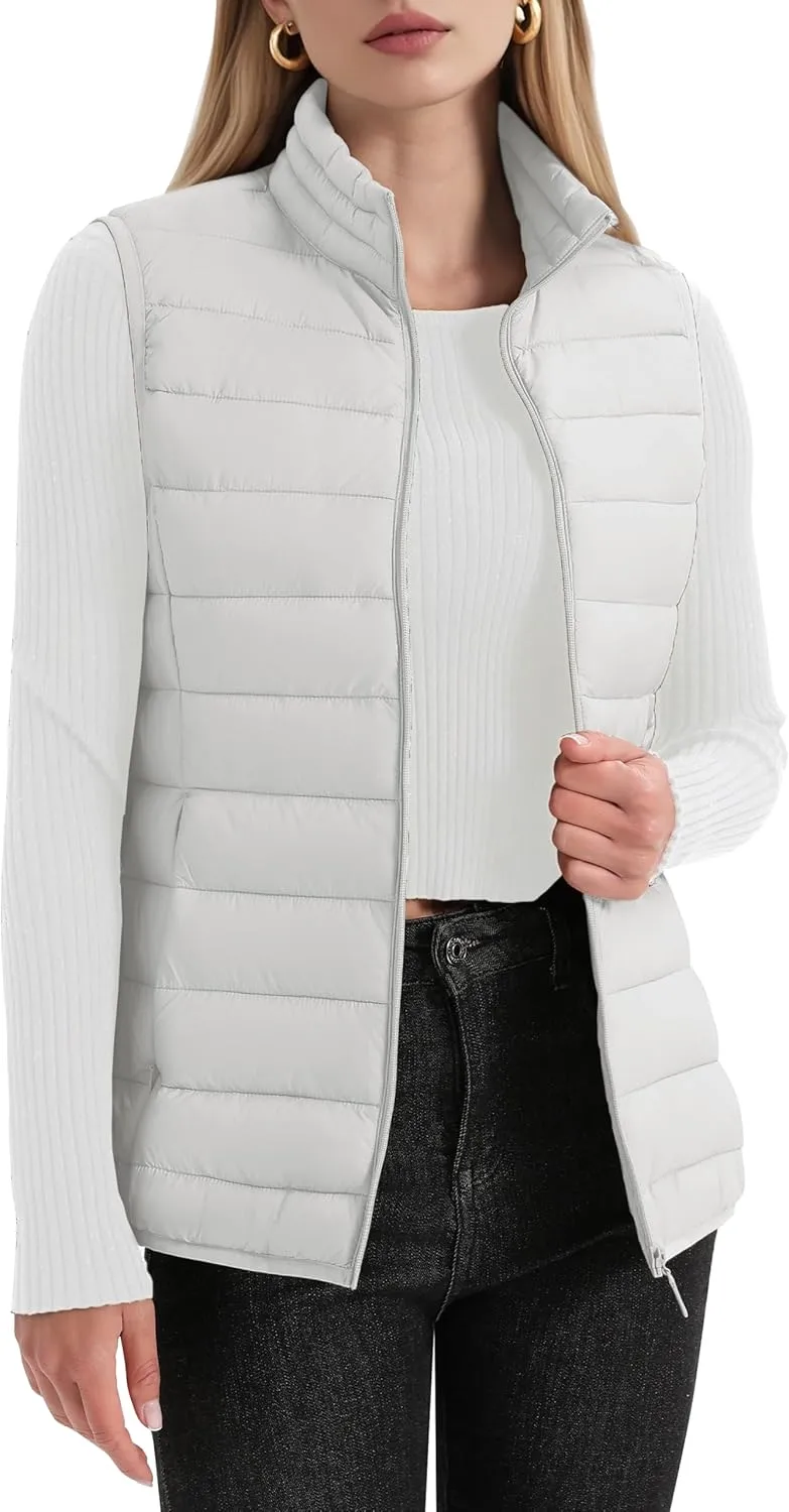 YUCOLEN Women's Puffer Vest Lightweight Stand Collar Zip Puffy Vests