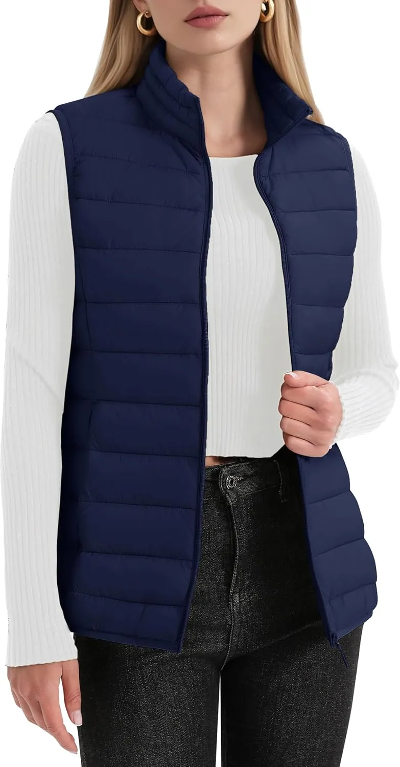 YUCOLEN Women's Puffer Vest Lightweight Stand Collar Zip Puffy Vests