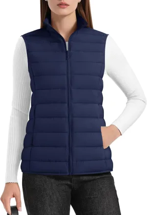 YUCOLEN Women's Puffer Vest Lightweight Stand Collar Zip Puffy Vests